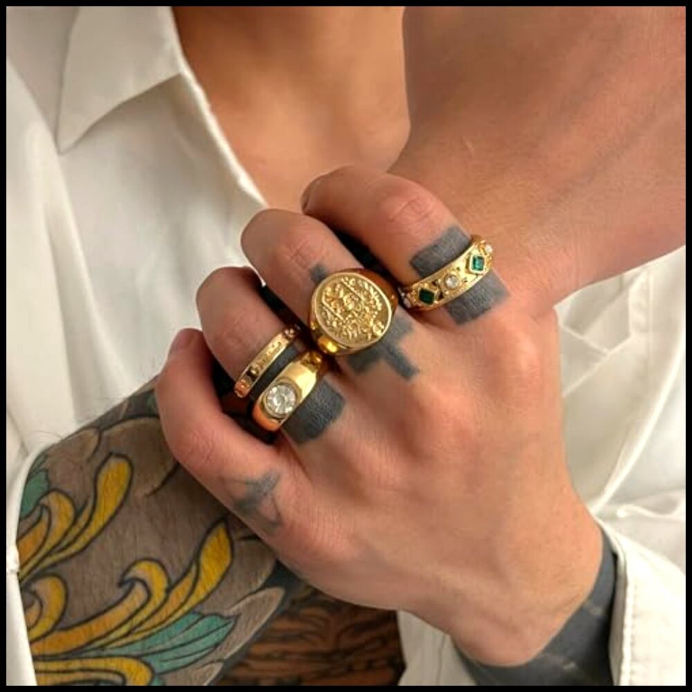 Gold Hammered Geometric Stackable Rings Set, Size… - image 3